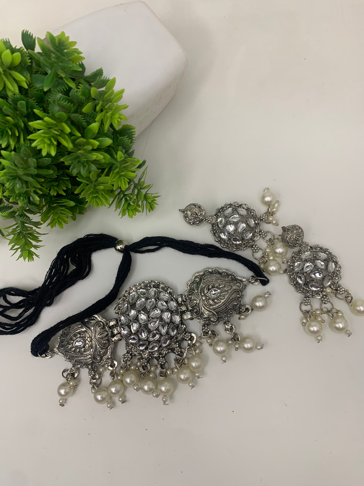 White German silver choker with earrings