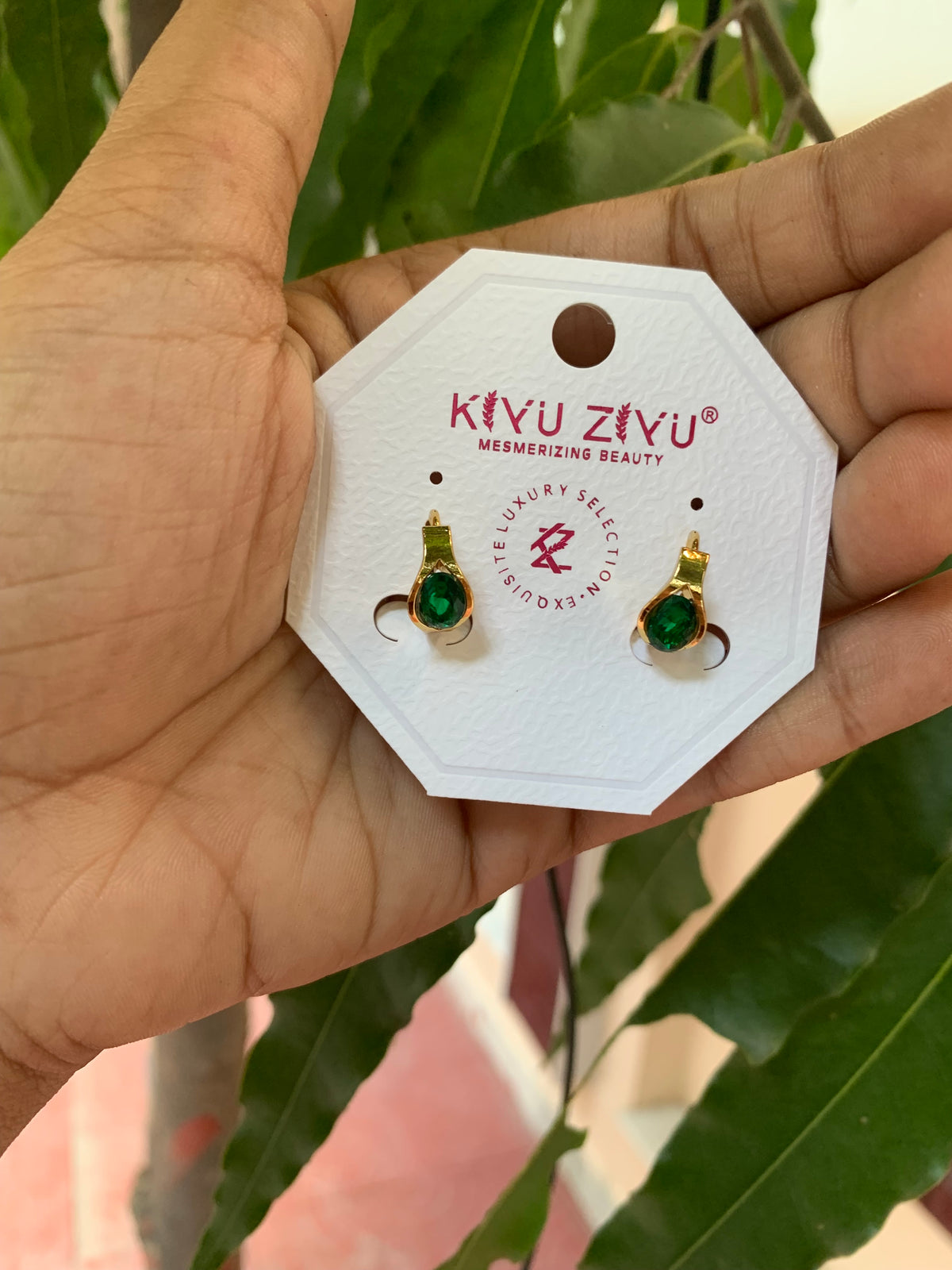 Golden & Green anti tarnish earrings