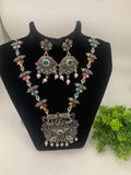 Oxidised long necklace and earrings