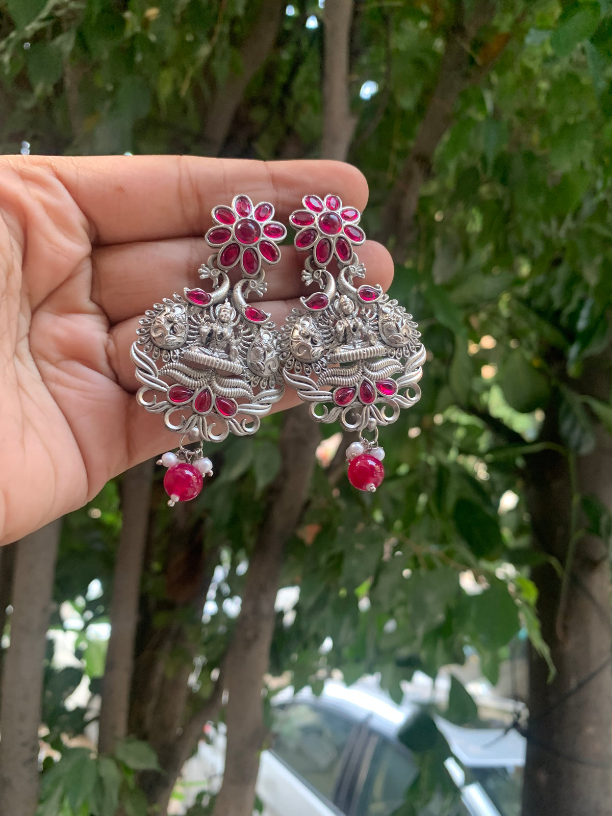 Silver temple earrings
