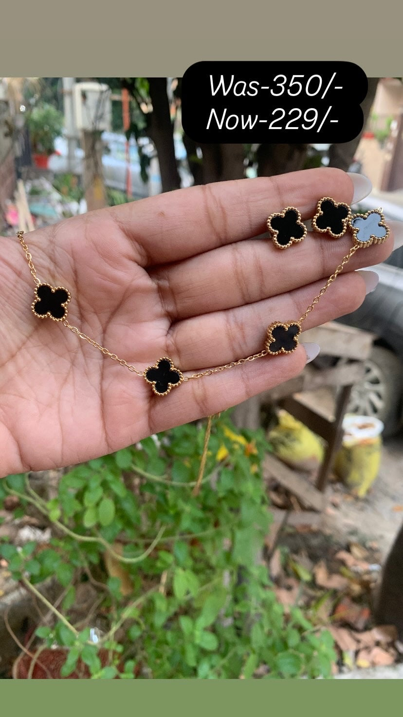Anti tarnished clover necklace and earrings
