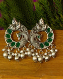 Green oxidised pearl earrings