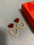 Heart red and white earrings